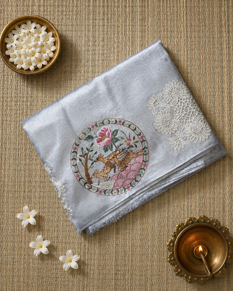 Pure Kora Tissue Saree with Beautiful Embroidery