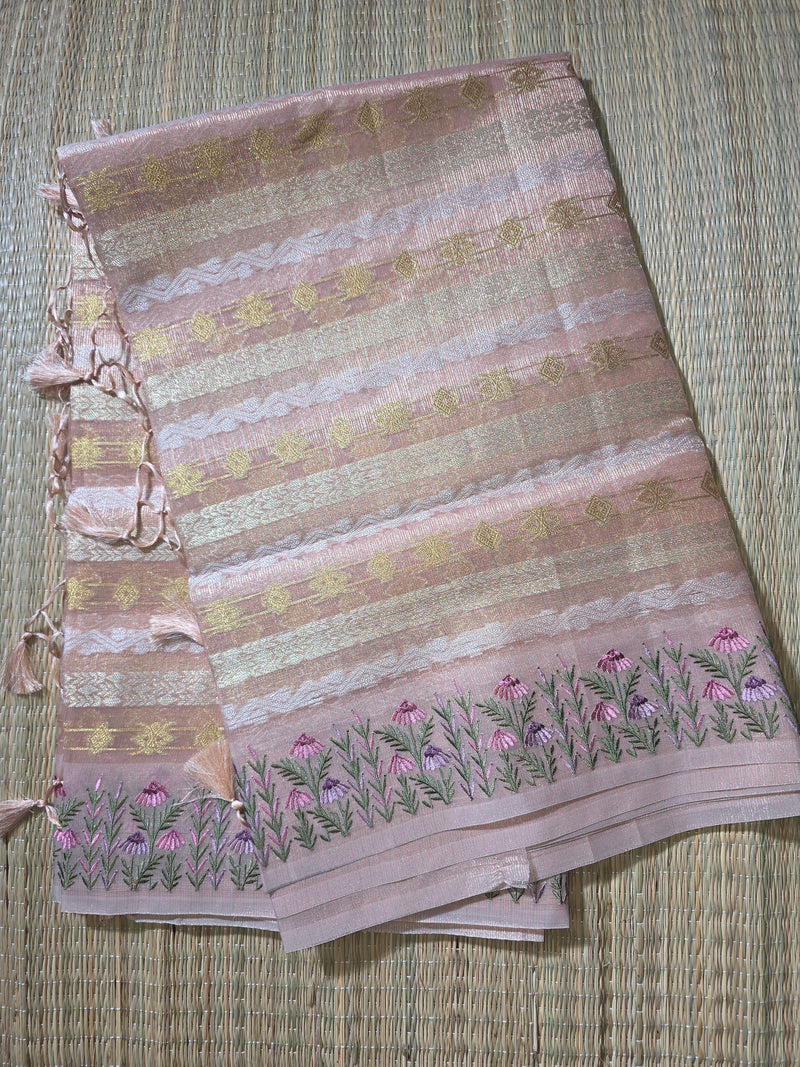 Kota Tissue Saree with Zari Weaving and Embroidery
