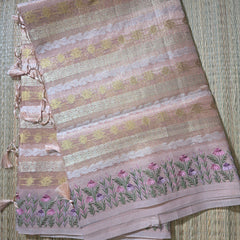Kota Tissue Saree with Zari Weaving and Embroidery