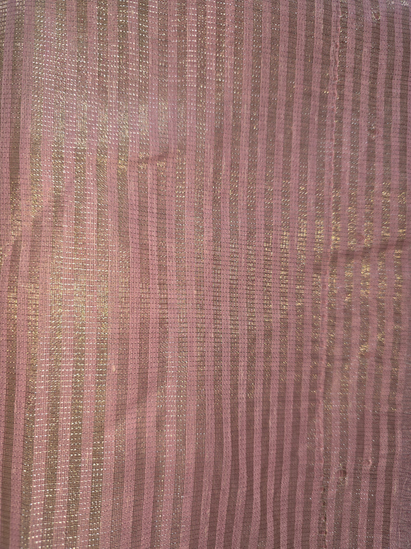 Pink Linen Tissue Saree with all over Applique work