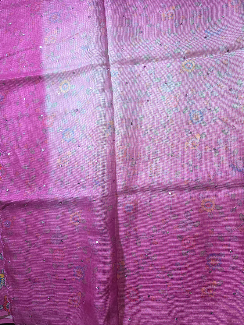 Ombre Shaded Kota Silk Saree with Kalamkari Blouse