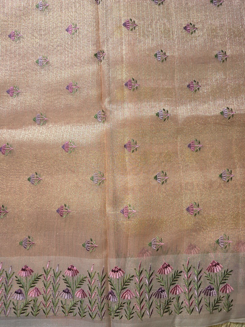 Kota Tissue Saree with Zari Weaving and Embroidery