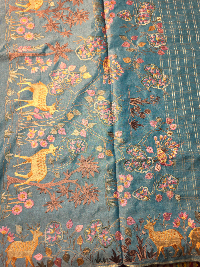 Tussar Saree with Zari checks and Embroidery
