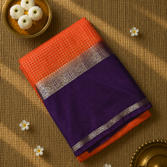 Premium Semi Mysore Crepe in Vintage Checks with Gap Border
