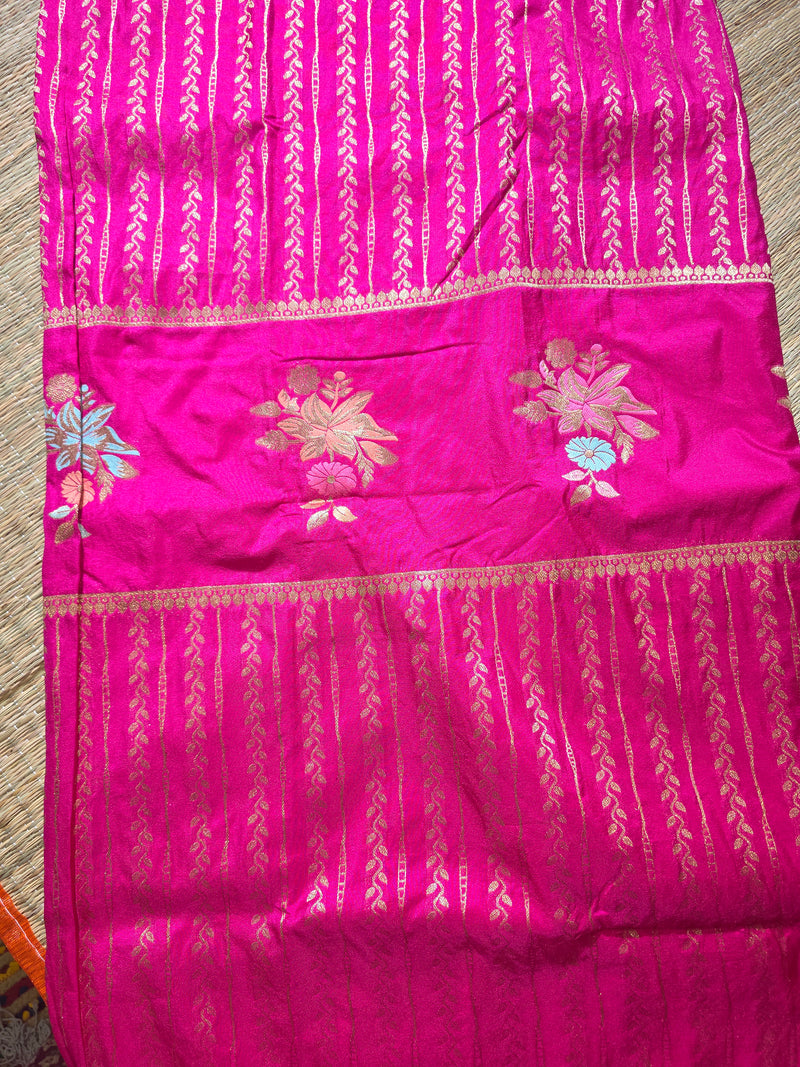 Premium Semi Mysore Crepe with Woven Meena Butis and Rich Pallu