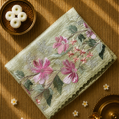 Crush Tissue Saree with Floral Embroidery