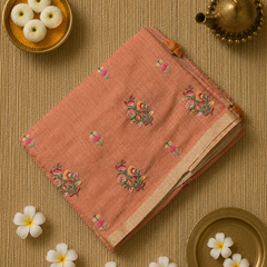 Linen Sari with Embroidered Motifs and Contrast Blouse