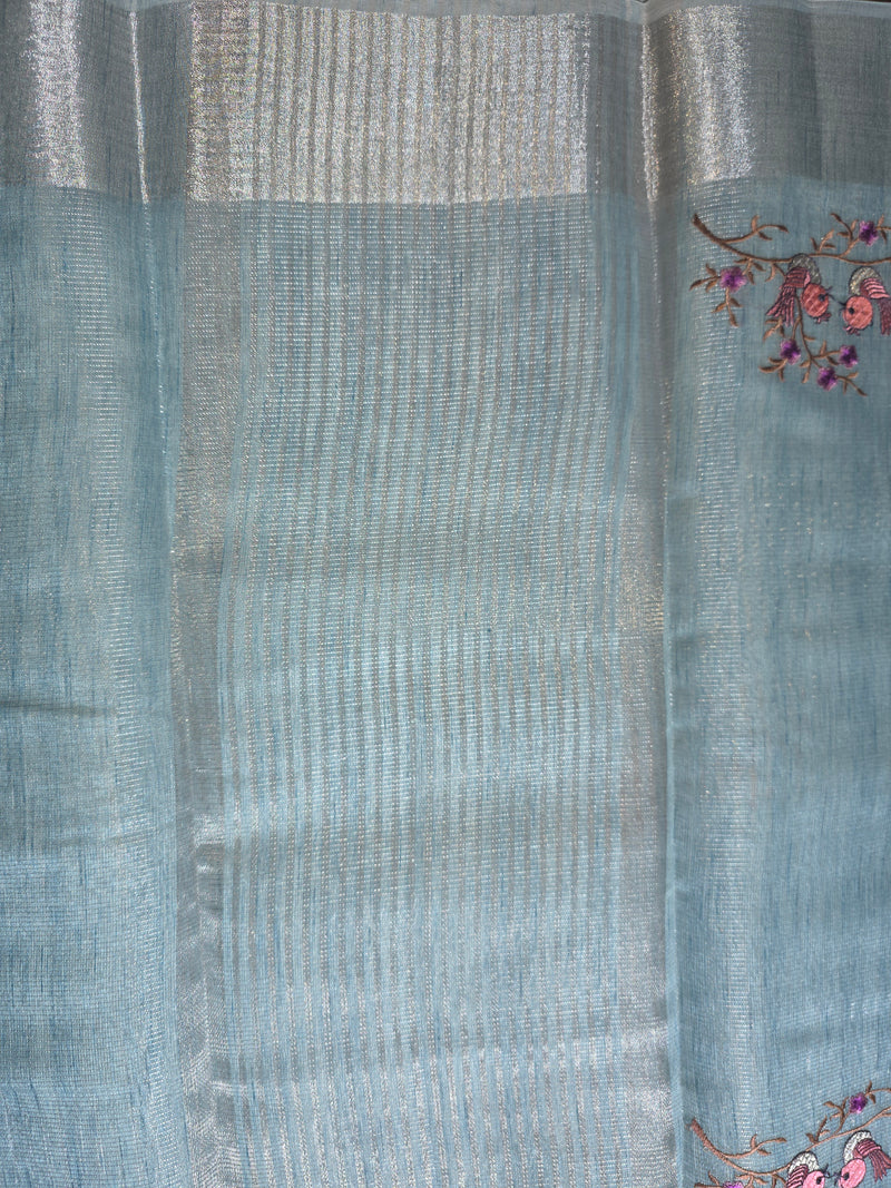 Linen Tissue Saree with Bird Motifs