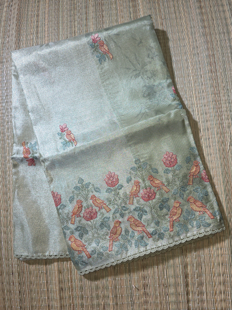 Kota Tissue Saree with Cross Stich Embroidery