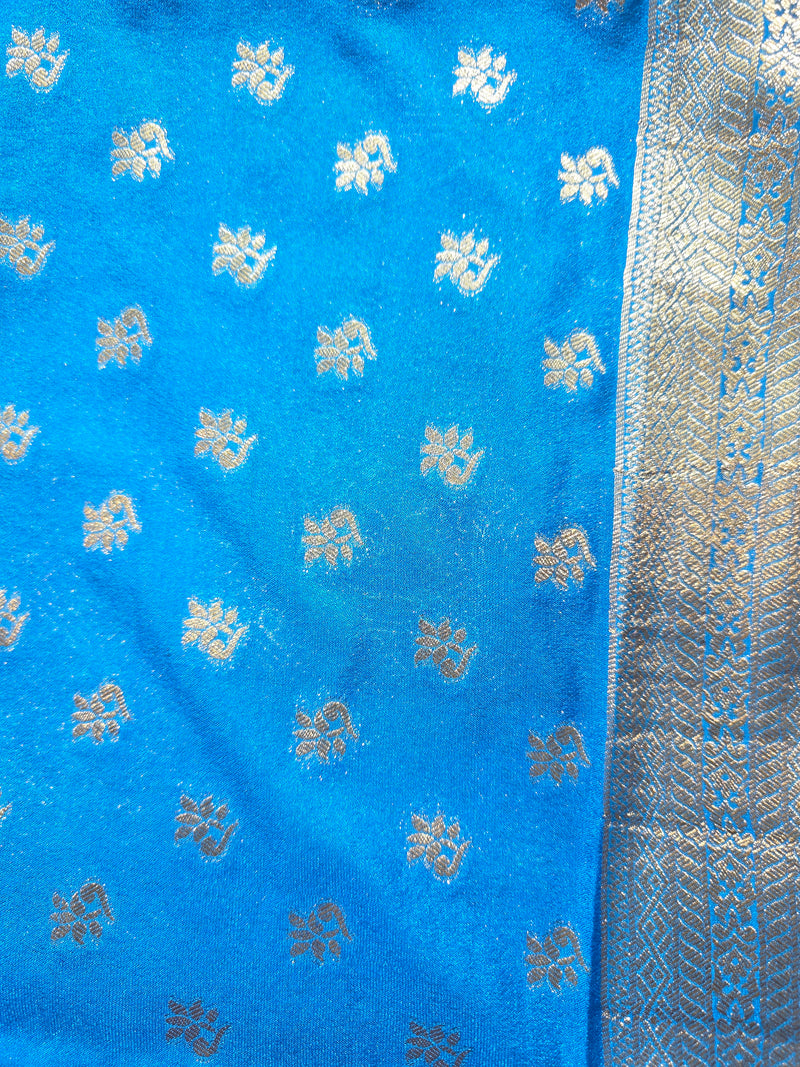 Premium Semi Mysore Crepe with Elephant motifs ,Rich Pallu and Ganga Jamuna Border