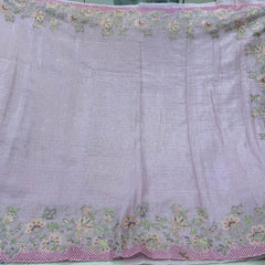 Pink Linen Tissue Saree with Cutwork and Embroidery