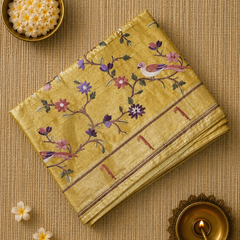 Pure Kora Tissue Saree with Muniya Border and Heavy Embriodery