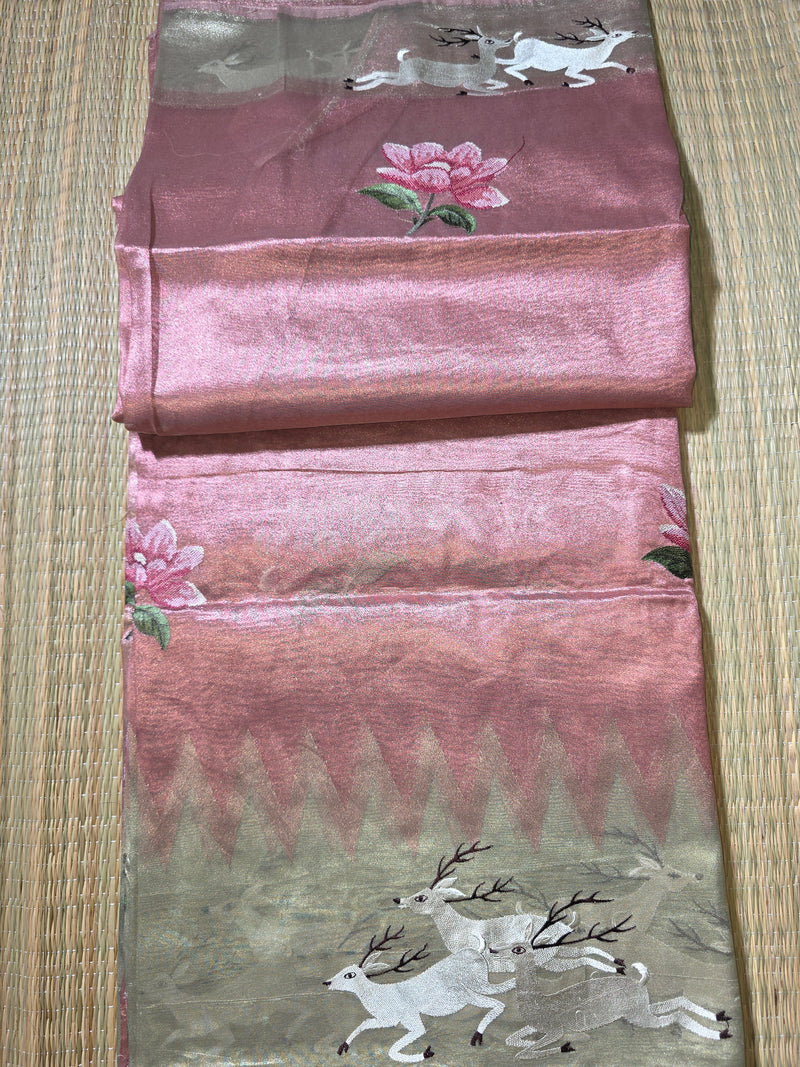 Pure Kora Tissue Saree with Embroidery and heavy Blouse