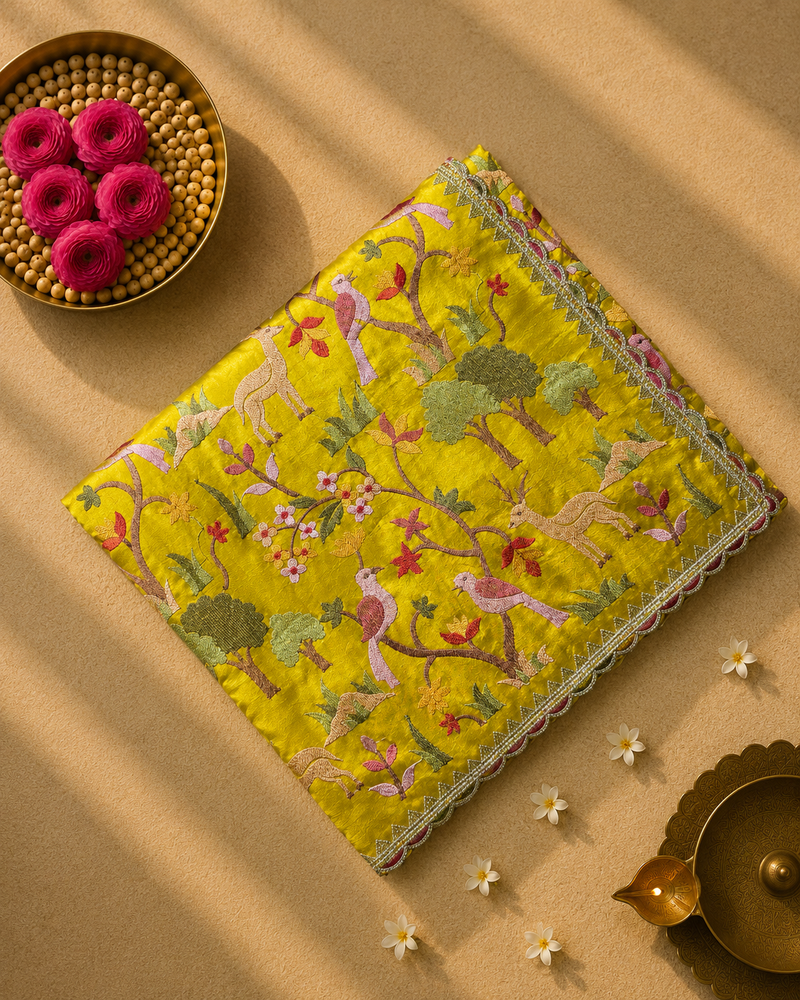 Pure Raw Silk Saree with all over Embroidery