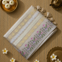Kota Tissue Saree with Zari Weaving and Embroidery