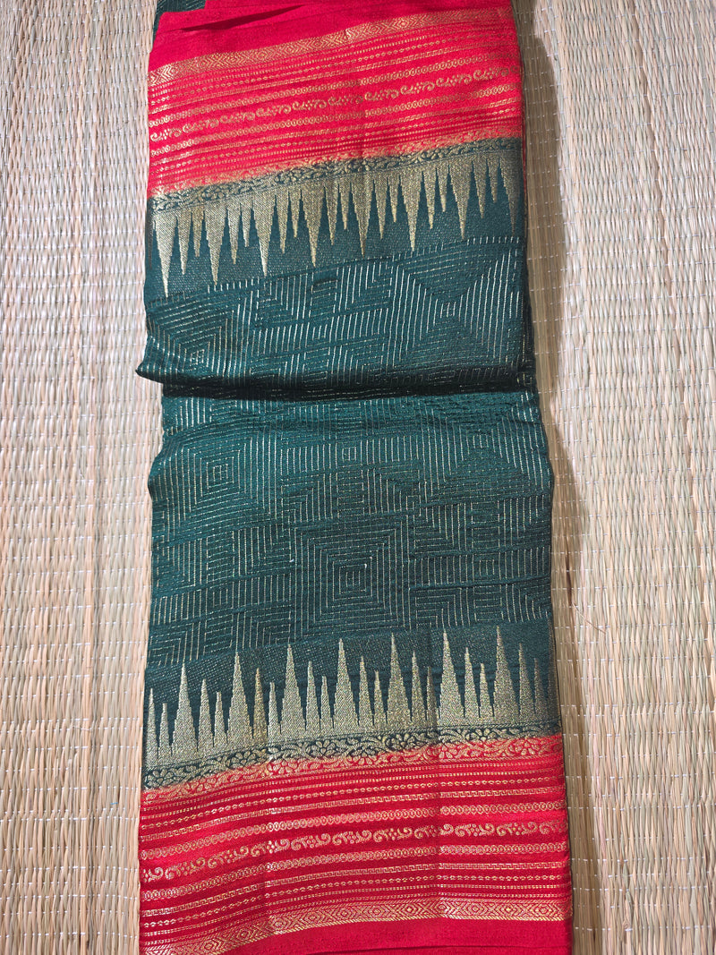 Premium Semi Mysore Crepe with Vintage Temple Border and Rich Pallu