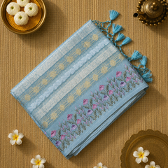 Kota Tissue Saree with Zari Weaving and Embroidery