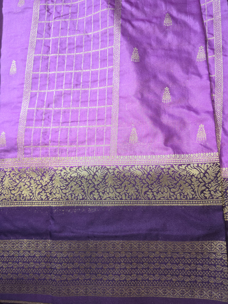 Premium Semi Mysore Crepe with Checks and Gap Border