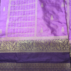 Premium Semi Mysore Crepe with Checks and Gap Border