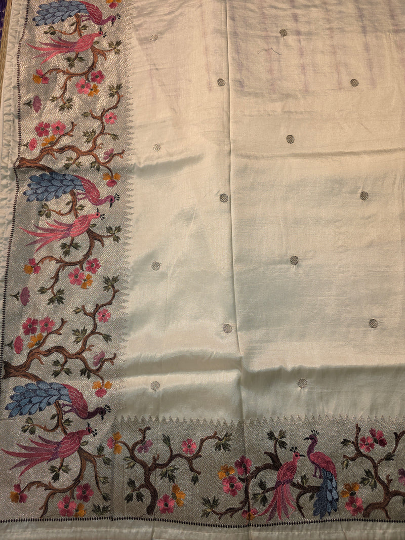 Pure Raw Silk with 10 inch Paithani Border in German Silver