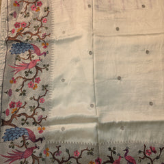 Pure Raw Silk with 10 inch Paithani Border in German Silver