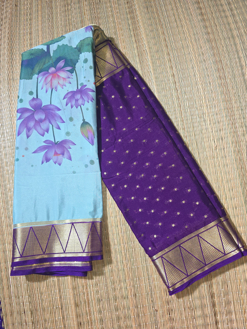 Premium Printed Semi Mysore Crepe Saree