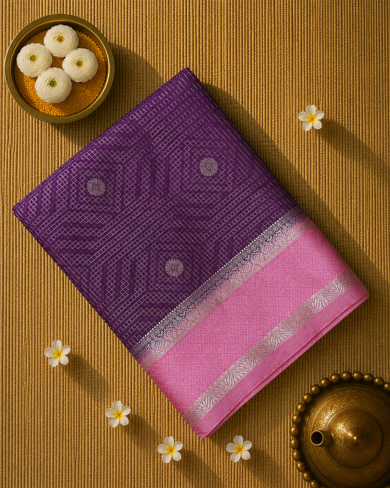 Premium Semi Mysore Crepe Saree with Thread Weaving and Rich Pallu