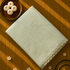 Lemon Yellow Linen Tissue Saree with Pearl Embroidered motifs