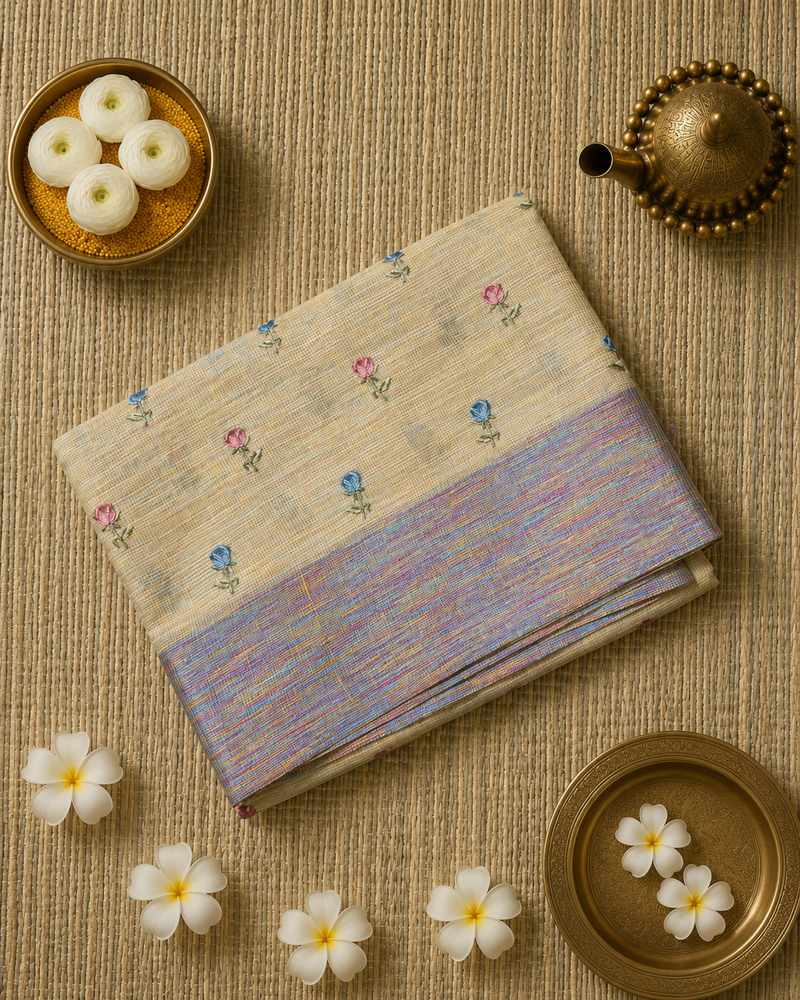 Linen Sari with Embriodered Motifs