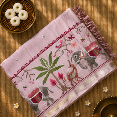 Pure Handloom Tussar Silk Saree with Embroidery and sequins in Muslin Pallu