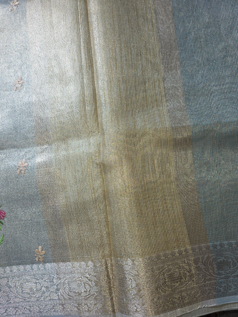 Kota Tissue Saree with Floral Embroidery