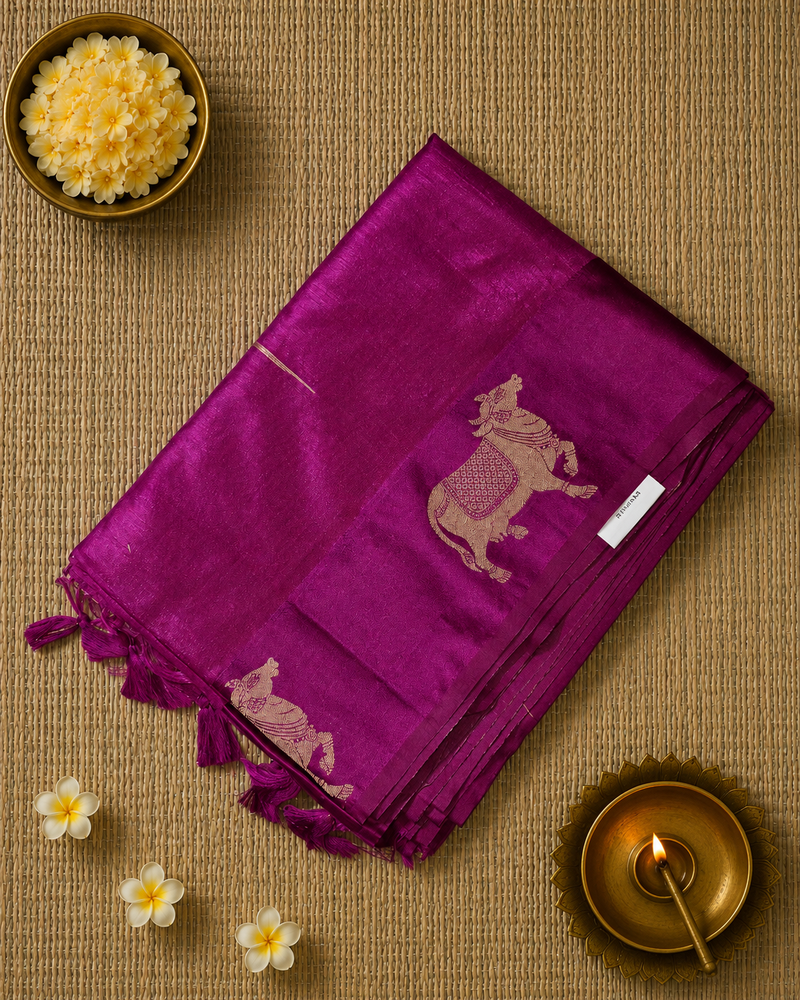 Tussar Silk Saree with Beautiful Pichwai Border and Pallu
