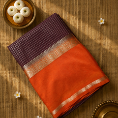Premium Semi Mysore Crepe in Vintage Checks with Gap Border