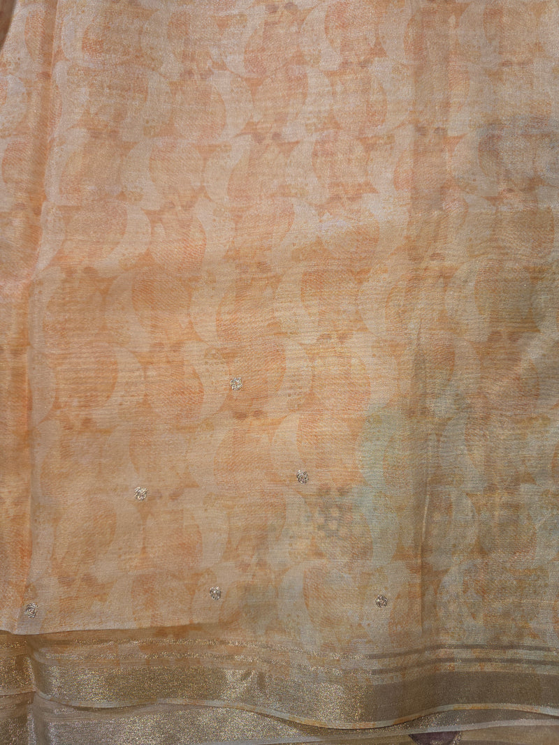 Kora Silk Digital Printed Saree with Aari Work