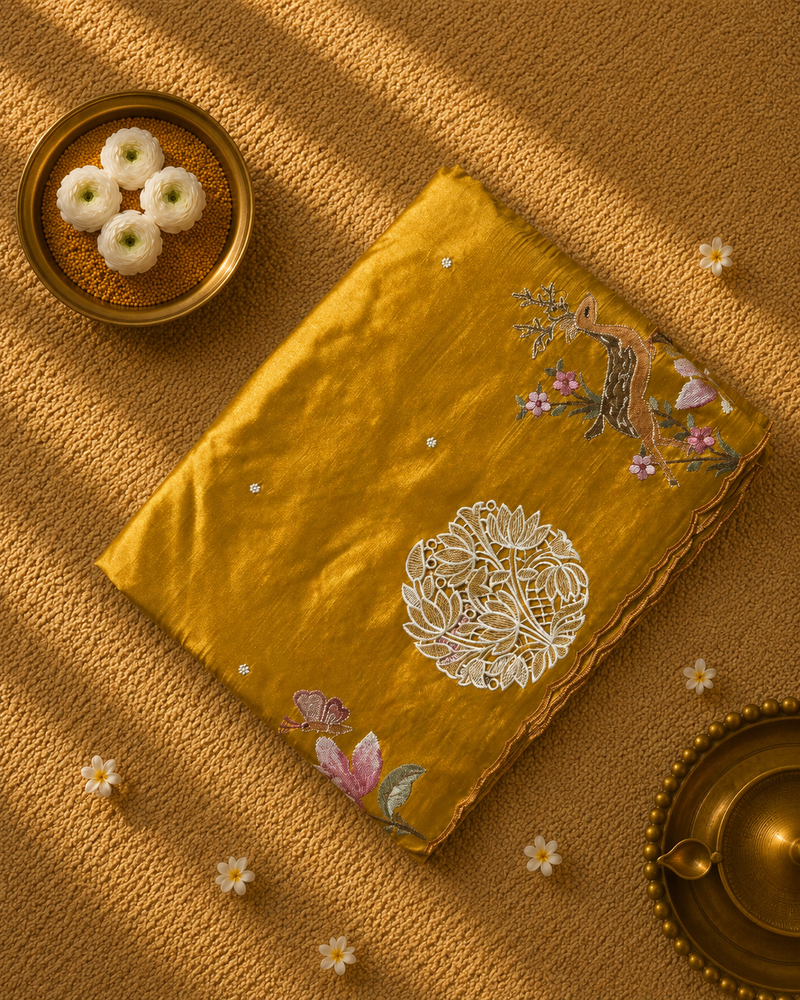 Pure Raw Silk Saree with Cutwork and Embroidery