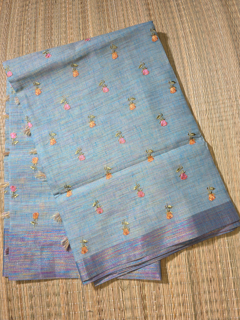Linen Sari with Embriodered Motifs