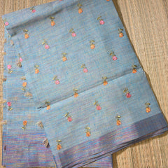 Linen Sari with Embriodered Motifs