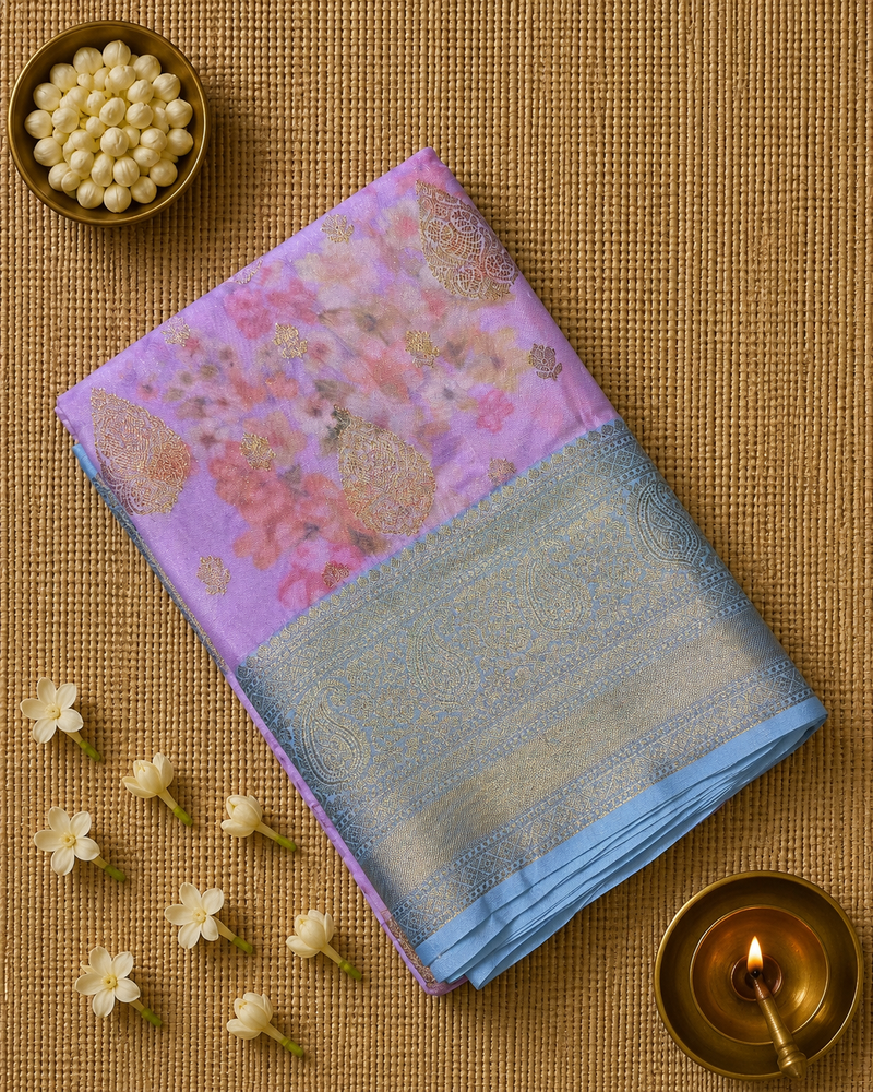 Digital Printed Gorgette Saree with Contrast Rich Pallu