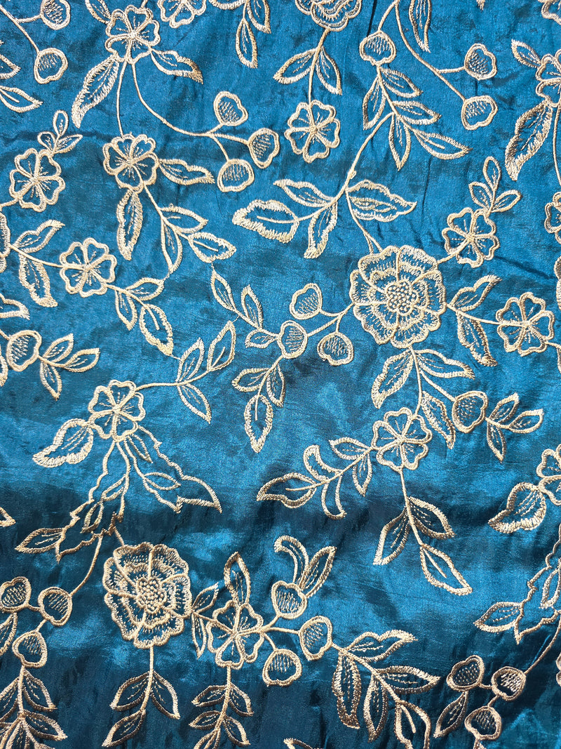 Pure Raw Silk Saree with Scalloped Border and Embroidery