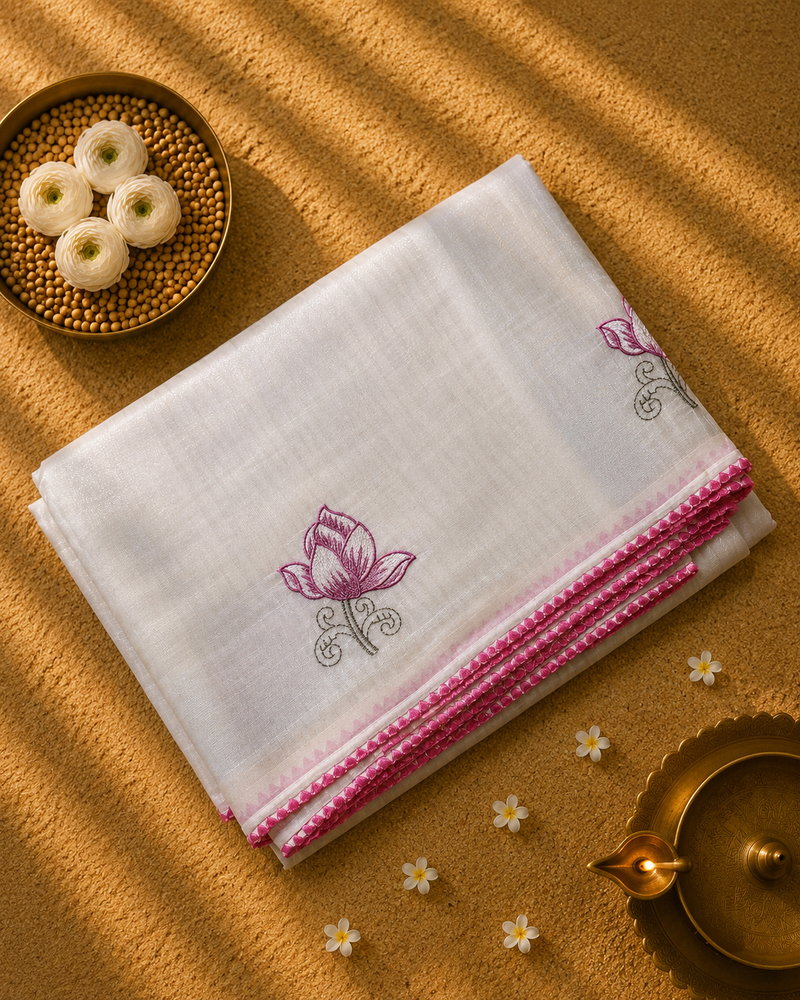 Kora Saree with all over Motifs and Tissue Blouse