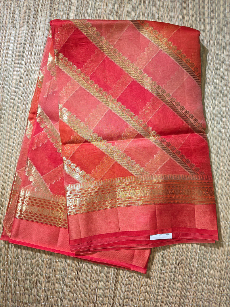 Orange Pure Organza Saree with Rangkat