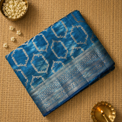 Blue Pure Chiniya Silk Saree with Rich Pallu and Blouse