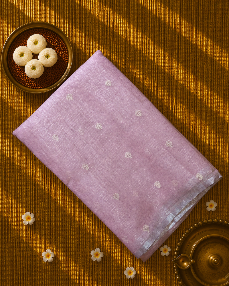 Pink Linen Tissue Saree with Thread work