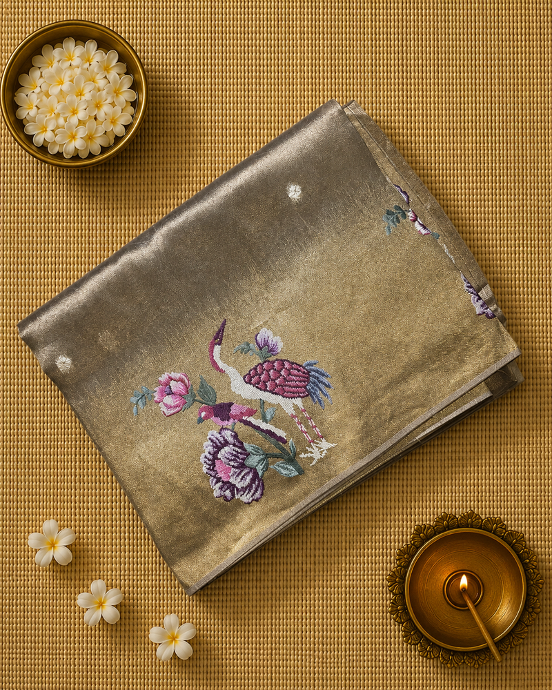 Pure Kore Tissue Saree with Petit Point Embroidery