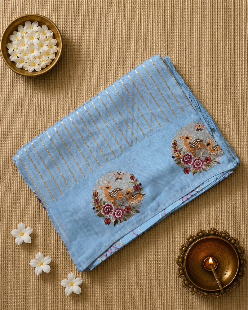 Pure Banarasi Tissue Saree with Petit Point Embroidery