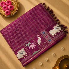 Tussar Saree with Zari checks and Embroidery