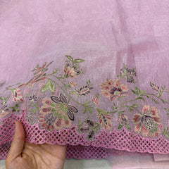 Pink Linen Tissue Saree with Cutwork and Embroidery