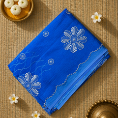 Kota Silk Saree with Scallop Border and Thread Embroidery