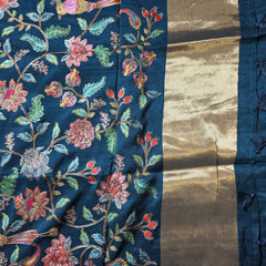 Peacock Blue Pure Dola Silk Saree in Checks and Heavy Embroidered Blouse