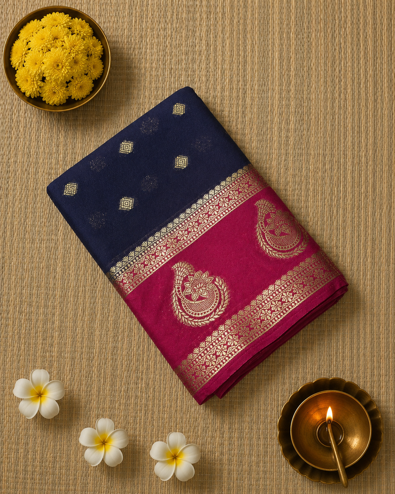 Vintage Style Crepe Saree with Contrast Border